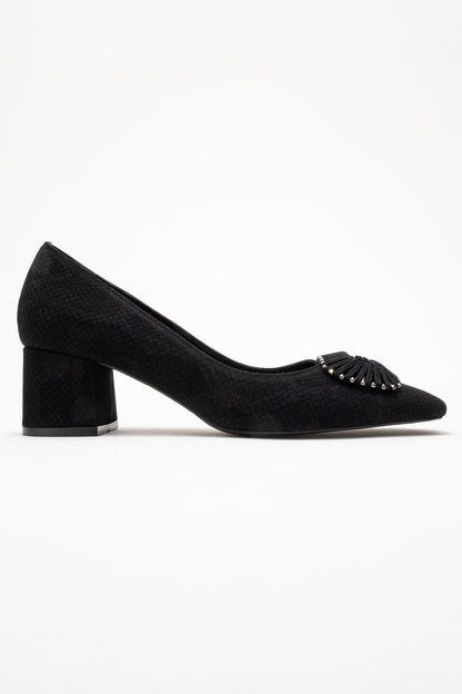 Velora - Zapatos de tacón grueso con hebilla y punta cuadrada, estampado negro (Mujer)