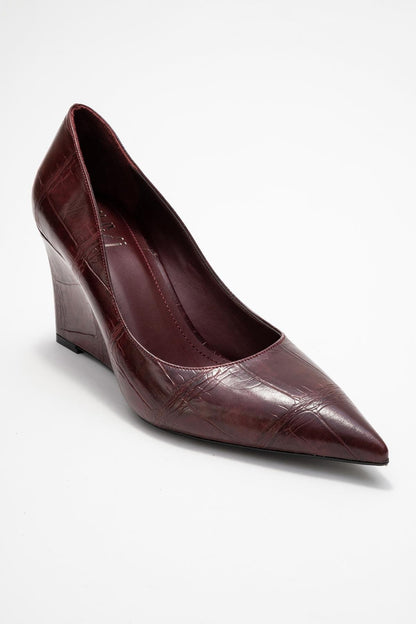 Puera - Zapatos de tacón de cuña estampados burdeos con punta (Mujer)