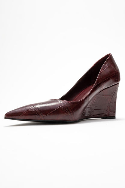 Puera - Zapatos de tacón de cuña estampados burdeos con punta (Mujer)