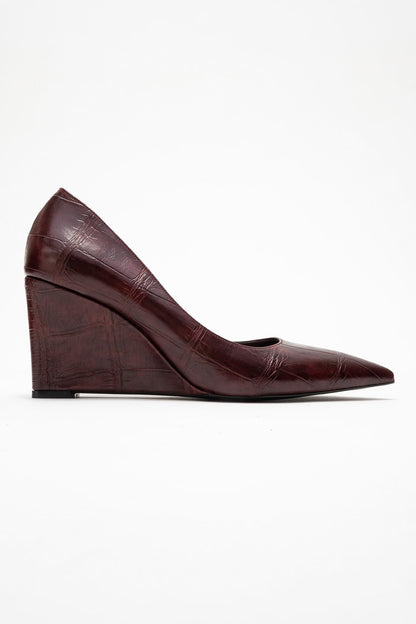 Puera - Zapatos de tacón de cuña estampados burdeos con punta (Mujer)