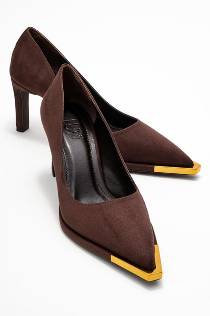 Liora - Zapatos de tacón de ante marrón con punta (Mujer)