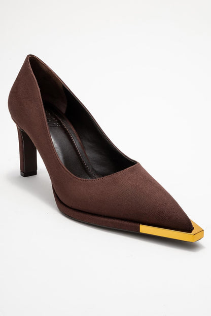 Liora - Zapatos de tacón de ante marrón con punta (Mujer)