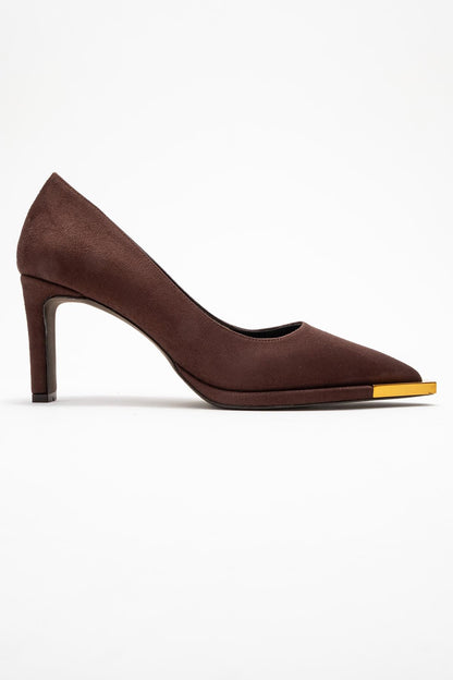 Liora - Zapatos de tacón de ante marrón con punta (Mujer)
