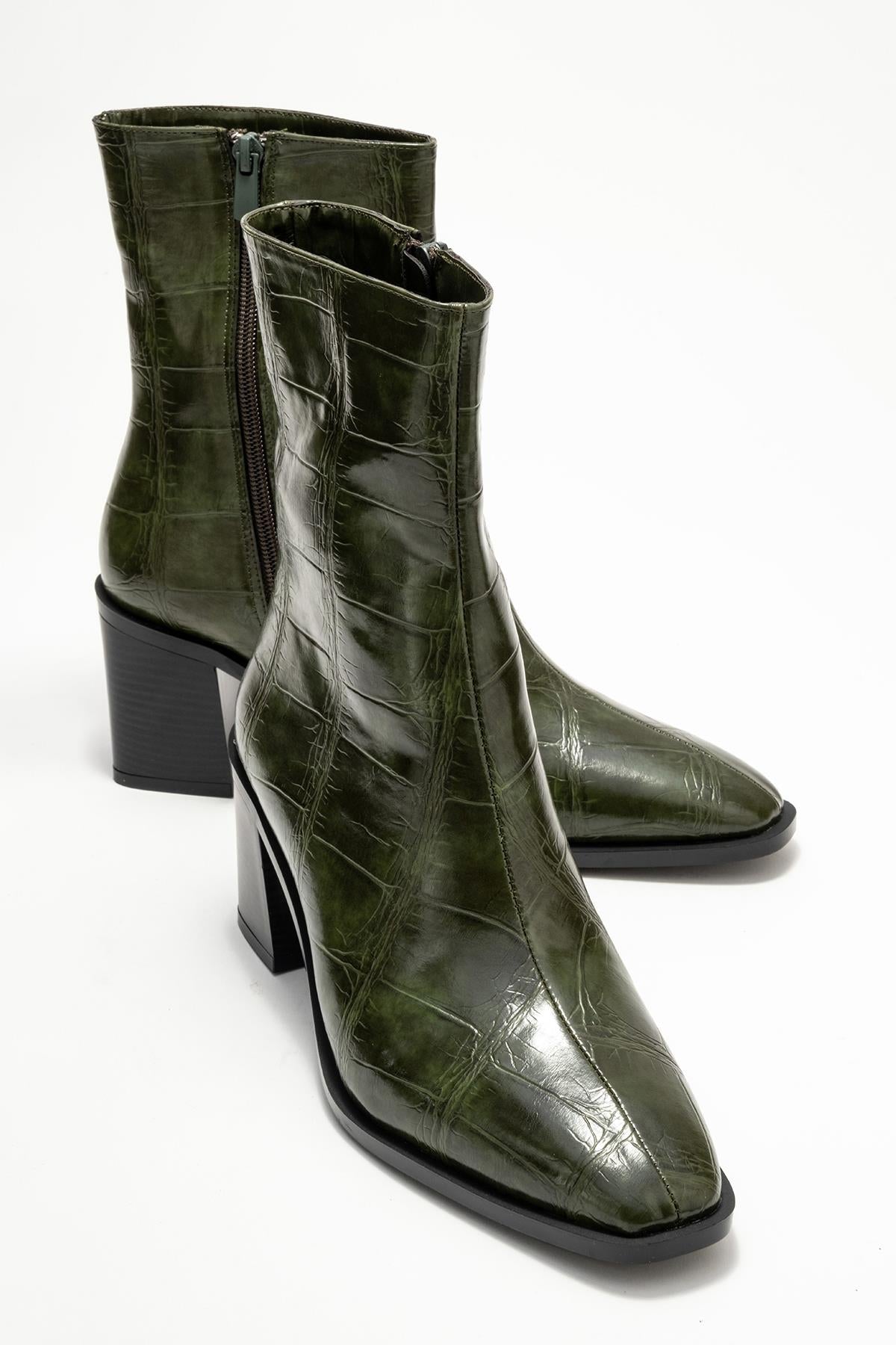 Chara - Bota de tacón cuadrado con estampado verde (Mujer)