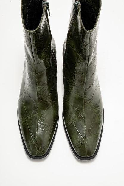 Chara - Bota de tacón cuadrado con estampado verde (Mujer)