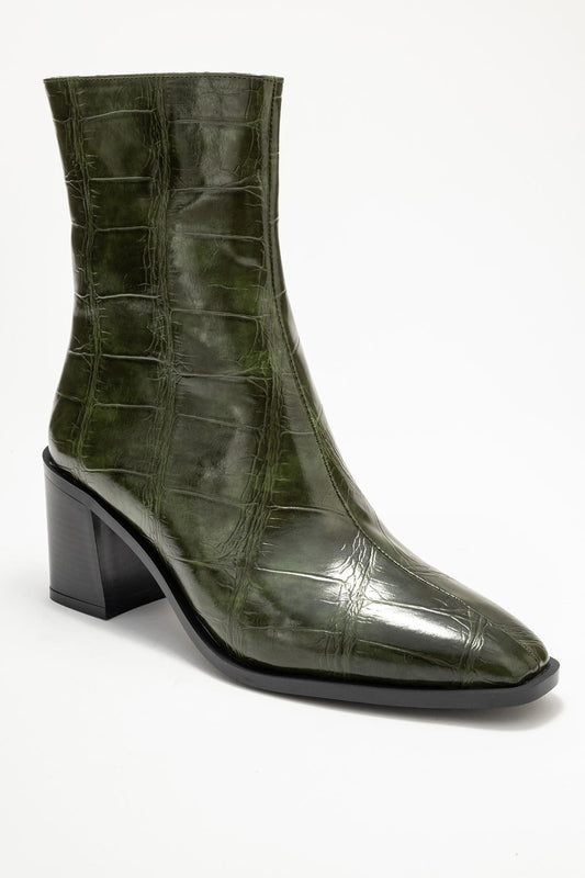 Chara - Bota de tacón cuadrado con estampado verde (Mujer)