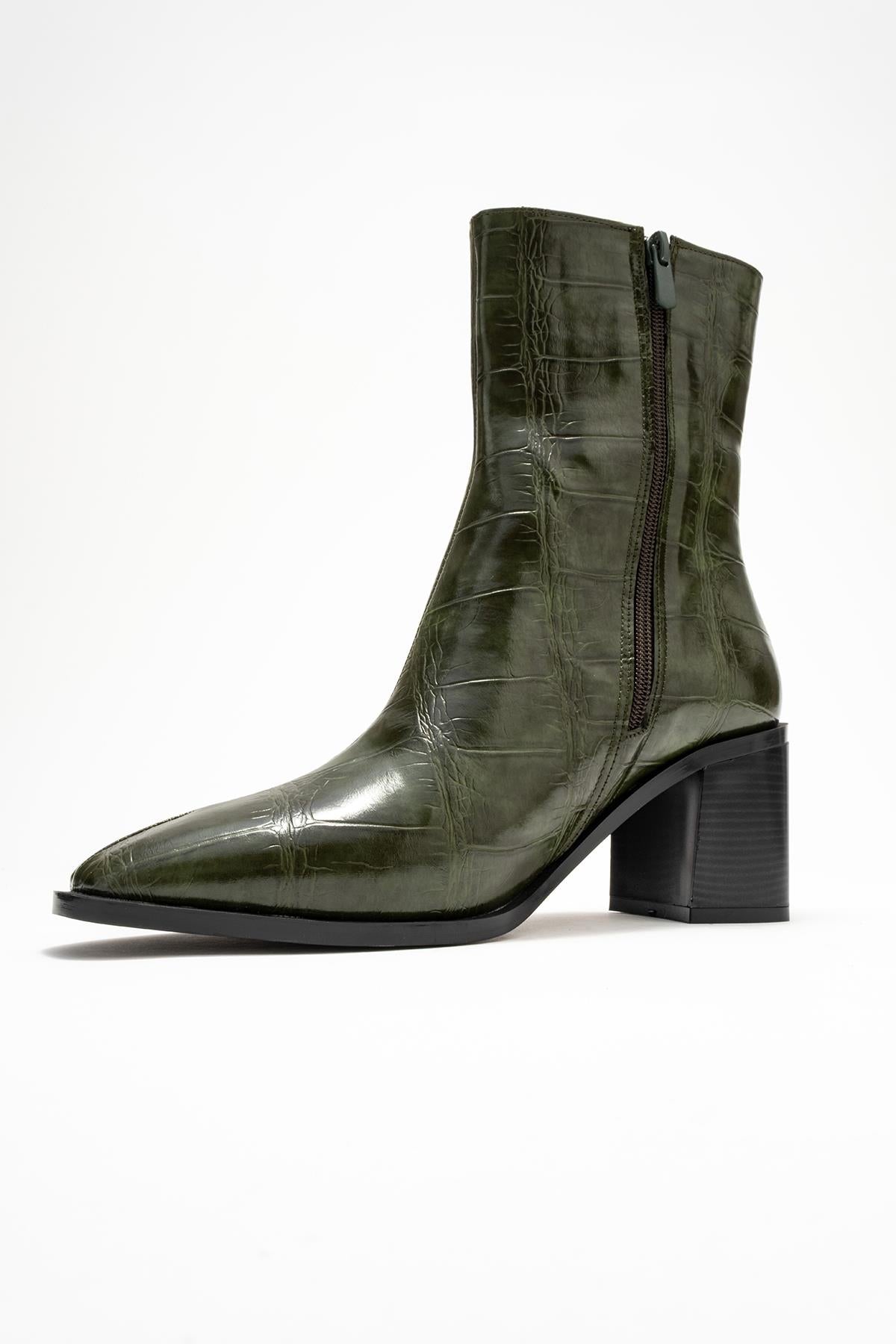 Chara - Bota de tacón cuadrado con estampado verde (Mujer)