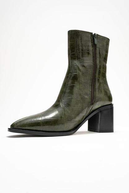 Chara - Bota de tacón cuadrado con estampado verde (Mujer)