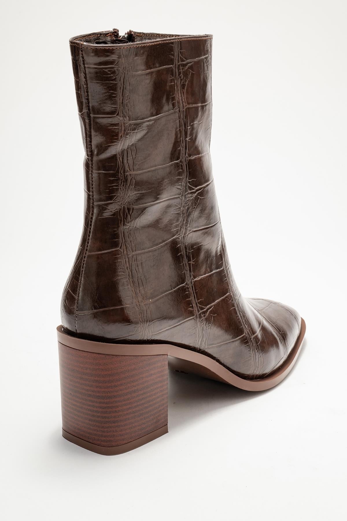 Chara - Bota de tacón de bloque estampado en marrón (Mujer)