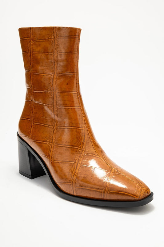Chara - Cognac Printed Block Heel Ankle Boot (Women)