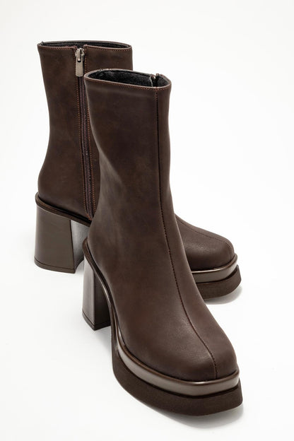 Valen - Bota de tacón de plataforma de nobuk marrón (mujer)