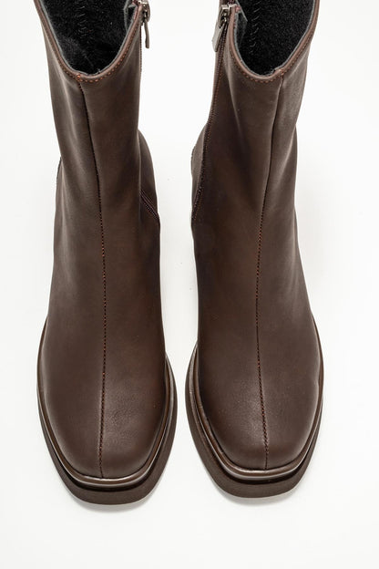 Valen - Bota de tacón de plataforma de nobuk marrón (mujer)