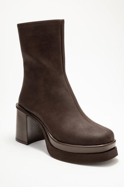 Valen - Bota de tacón de plataforma de nobuk marrón (mujer)