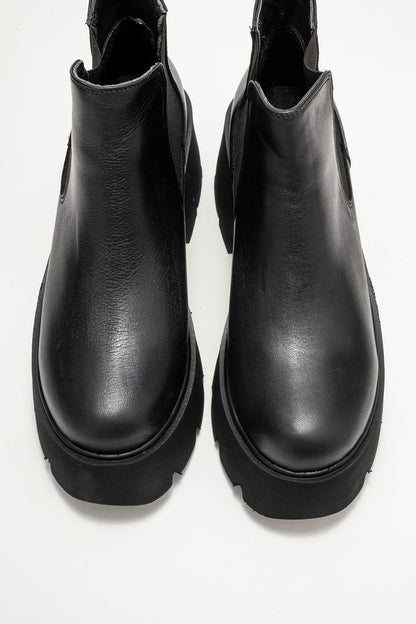 Clen - Botín Chelsea de Cuero Negro (Mujer)
