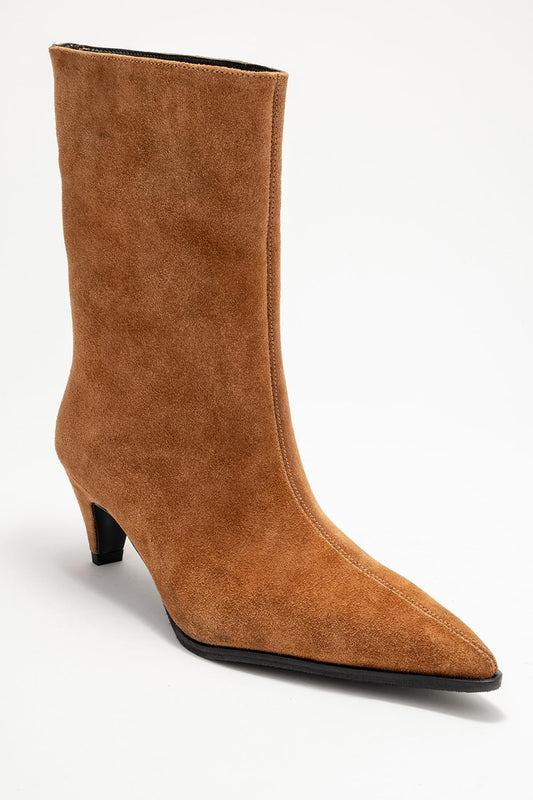 Aleo - Cognac Suede Leather Pointed Toe Boot (Women)