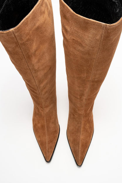 Siora - Bota alta de cuero de ante color coñac (Mujer)