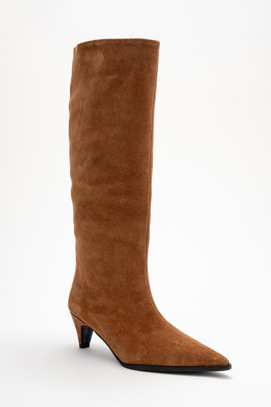 Siora - Bota alta de cuero de ante color coñac (Mujer)