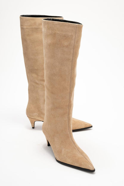 Siora - Beige Suede Leather Knee High Boot (Women)