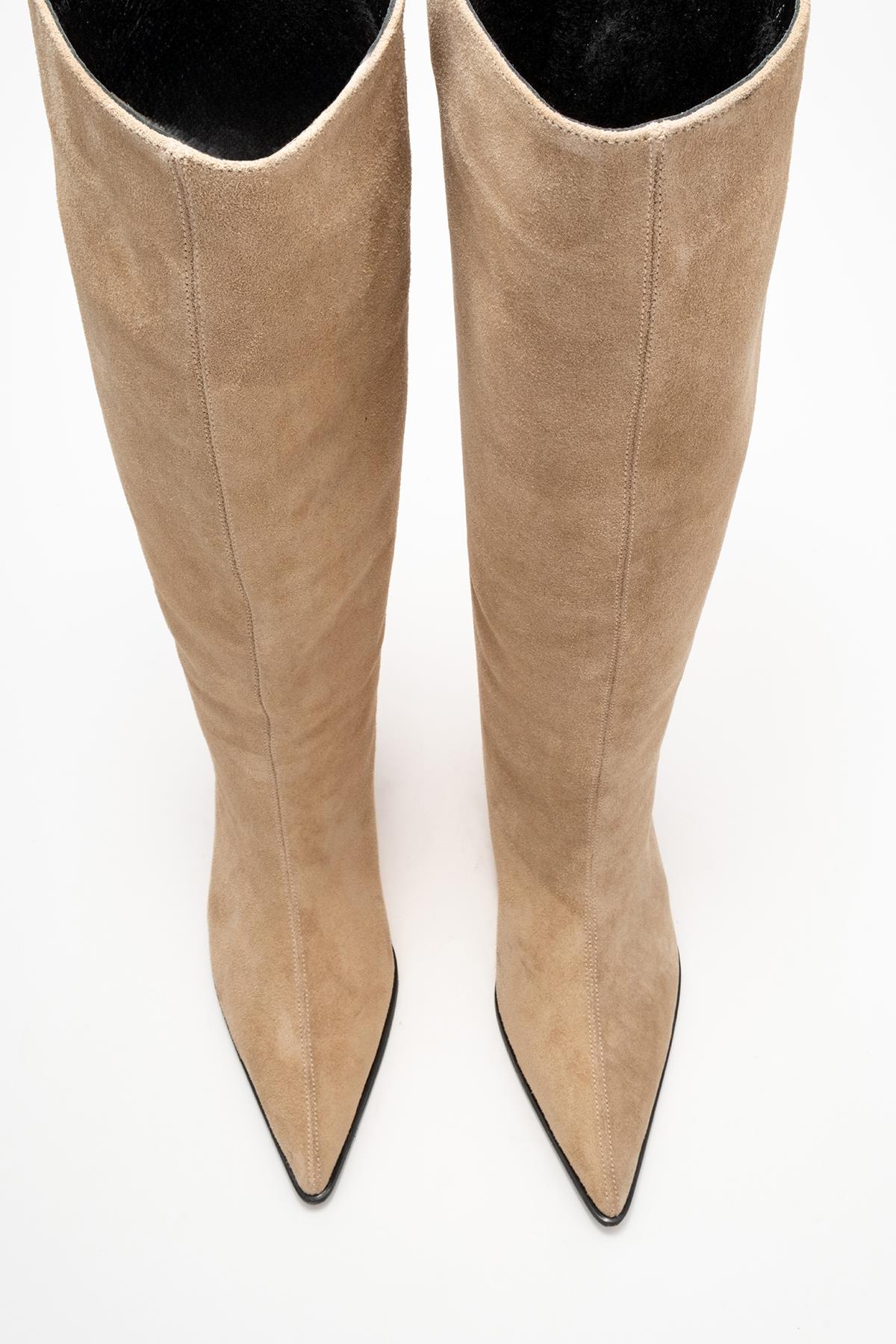 Siora - Beige Suede Leather Knee High Boot (Women)