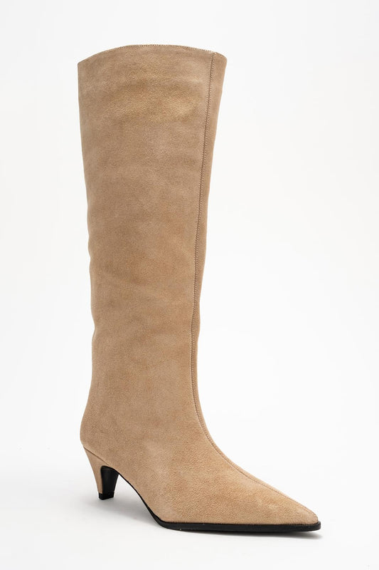 Siora - Bota alta de cuero de ante color beige (mujer)