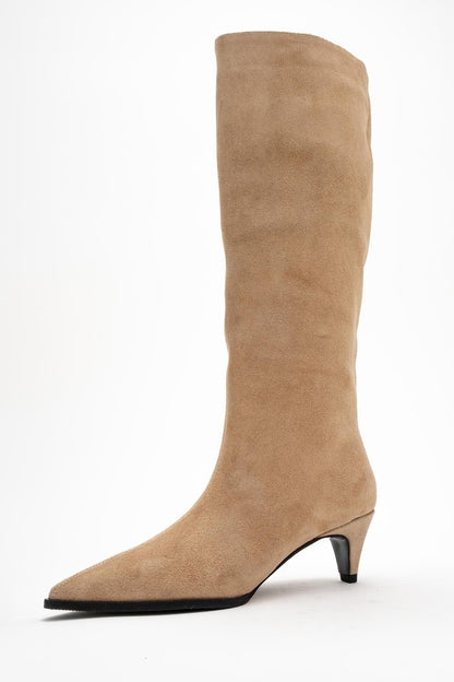 Siora - Beige Suede Leather Knee High Boot (Women)