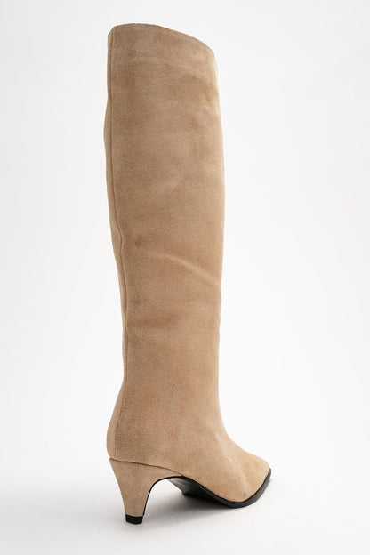 Siora - Beige Suede Leather Knee High Boot (Women)