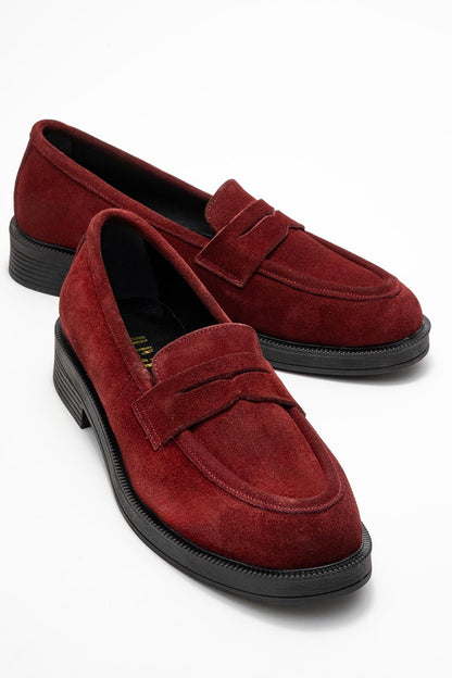 Bree - Mocasines de plataforma de cuero y gamuza color burdeos (Mujer)