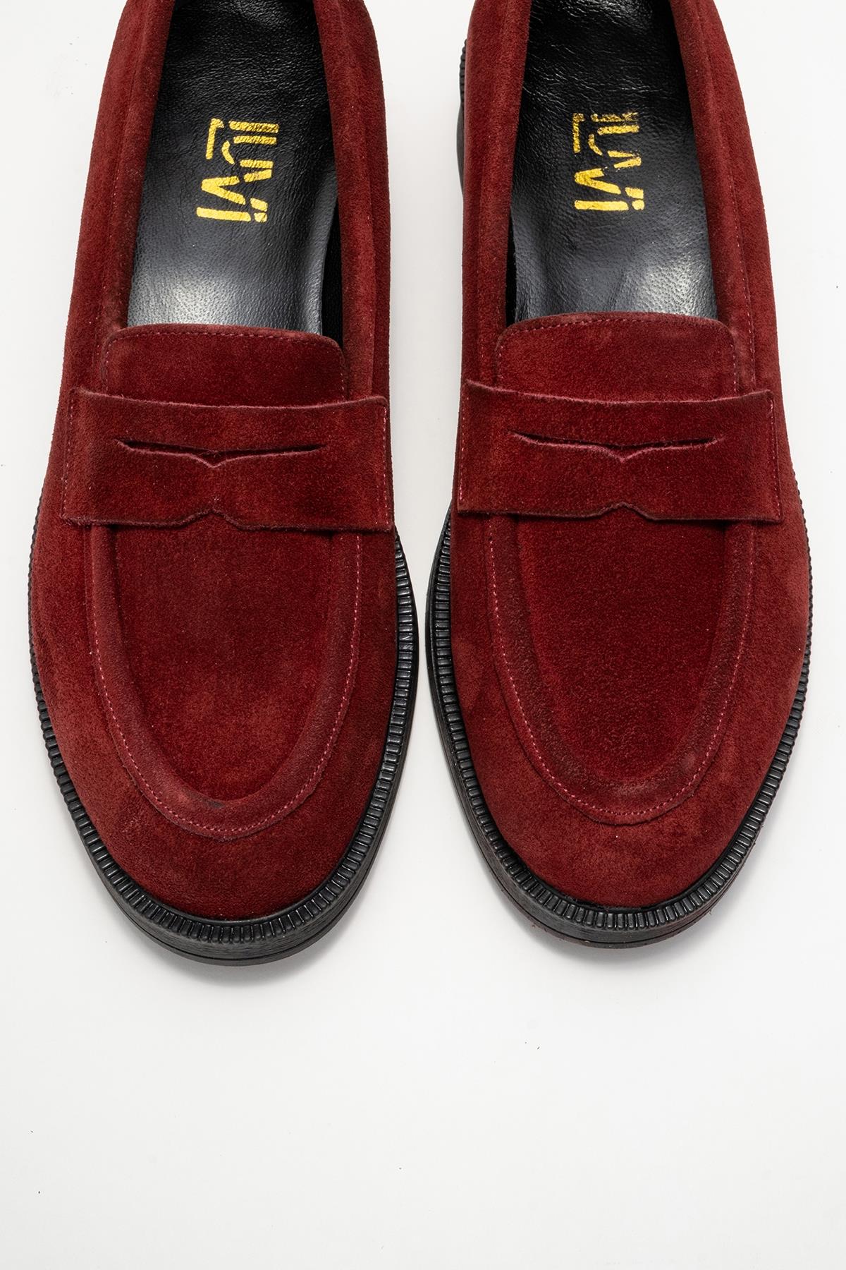 Bree - Mocasines de plataforma de cuero y gamuza color burdeos (Mujer)