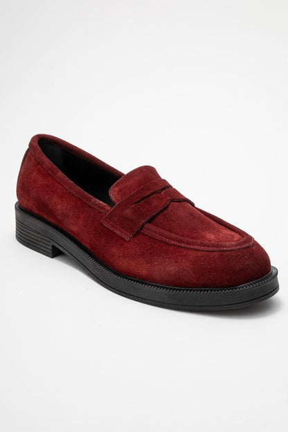 Bree - Mocasines de plataforma de cuero y gamuza color burdeos (Mujer)