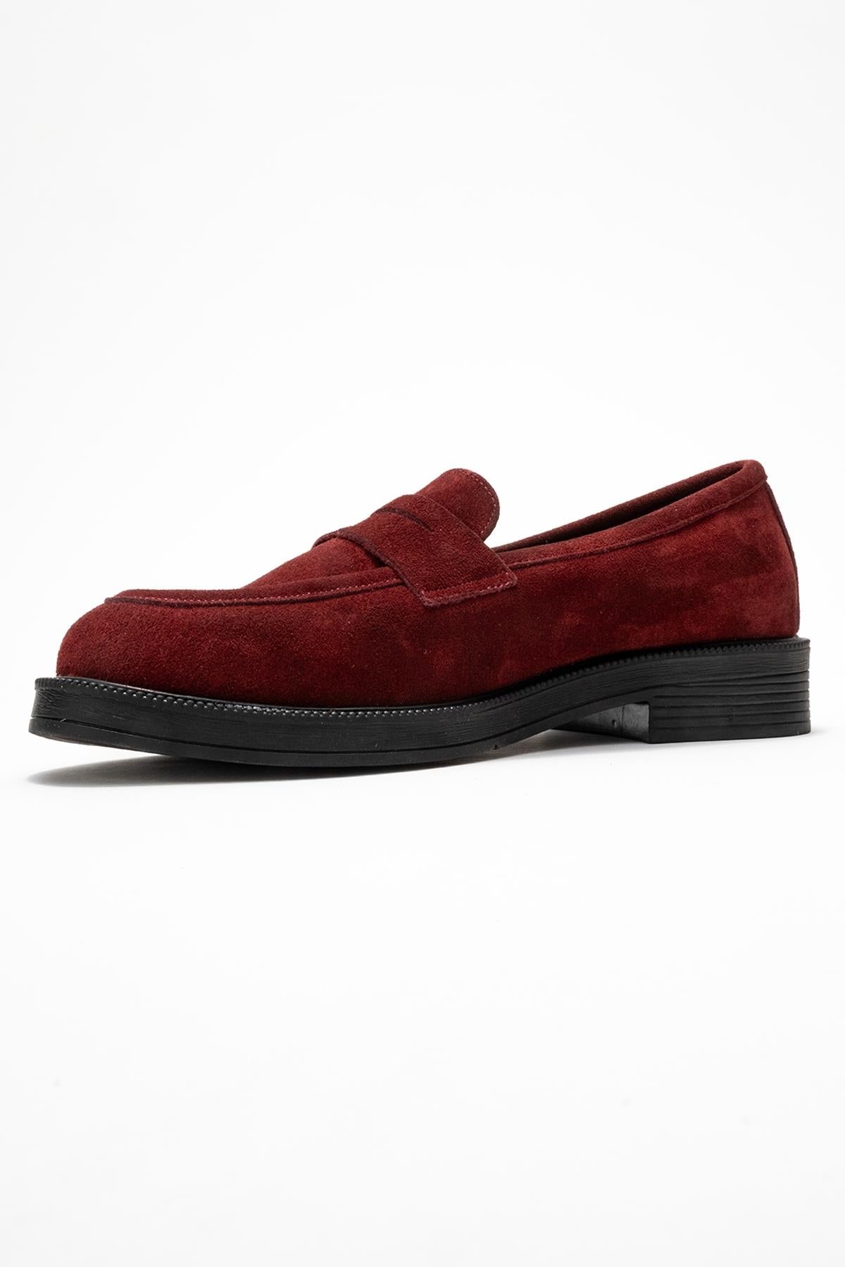Bree - Mocasines de plataforma de cuero y gamuza color burdeos (Mujer)