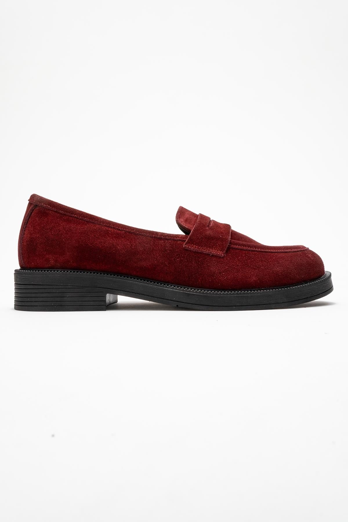 Bree - Mocasines de plataforma de cuero y gamuza color burdeos (Mujer)