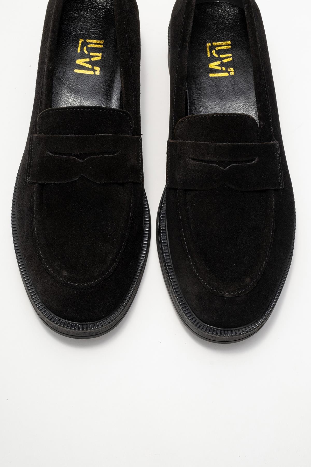 Bree - Mocasines de plataforma de cuero de ante negro (Mujer)