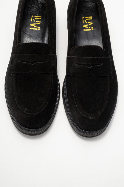 Bree - Mocasines de plataforma de cuero de ante negro (Mujer)