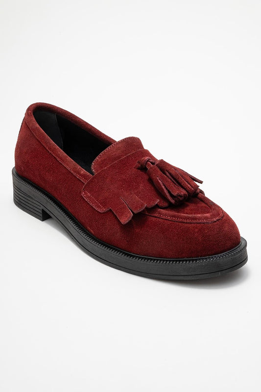 Milly - Mocasines burdeos de cuero con borlas