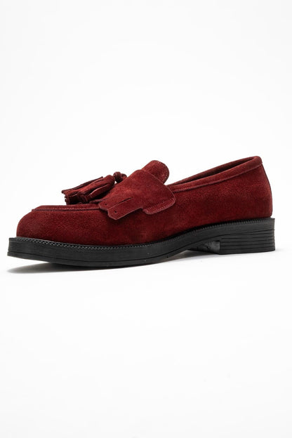 Milly - Mocasines burdeos de cuero con borlas