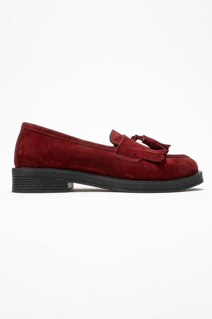 Milly - Mocasines burdeos de cuero con borlas