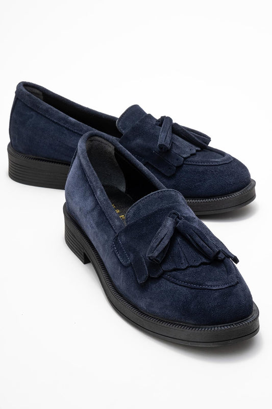 Milly - Navy Suede Leather Tassel Loafers