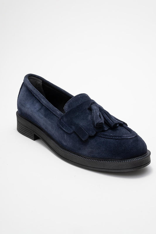 Milly - Navy Suede Leather Tassel Loafers