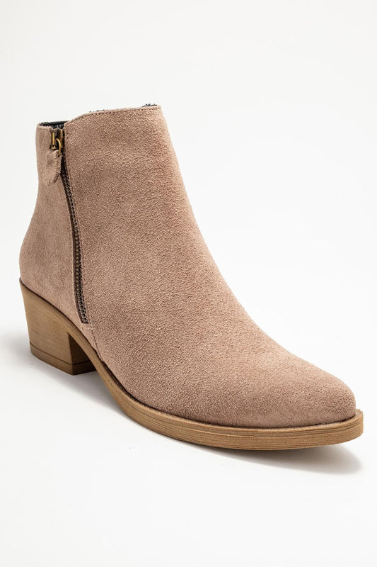 JAYER Light Brown Suede Leather Double-Zip Block Heel Boot (Women)