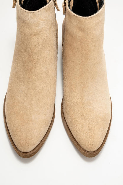 Botín de tacón cuadrado JAYER de ante beige con doble cremallera (mujer)