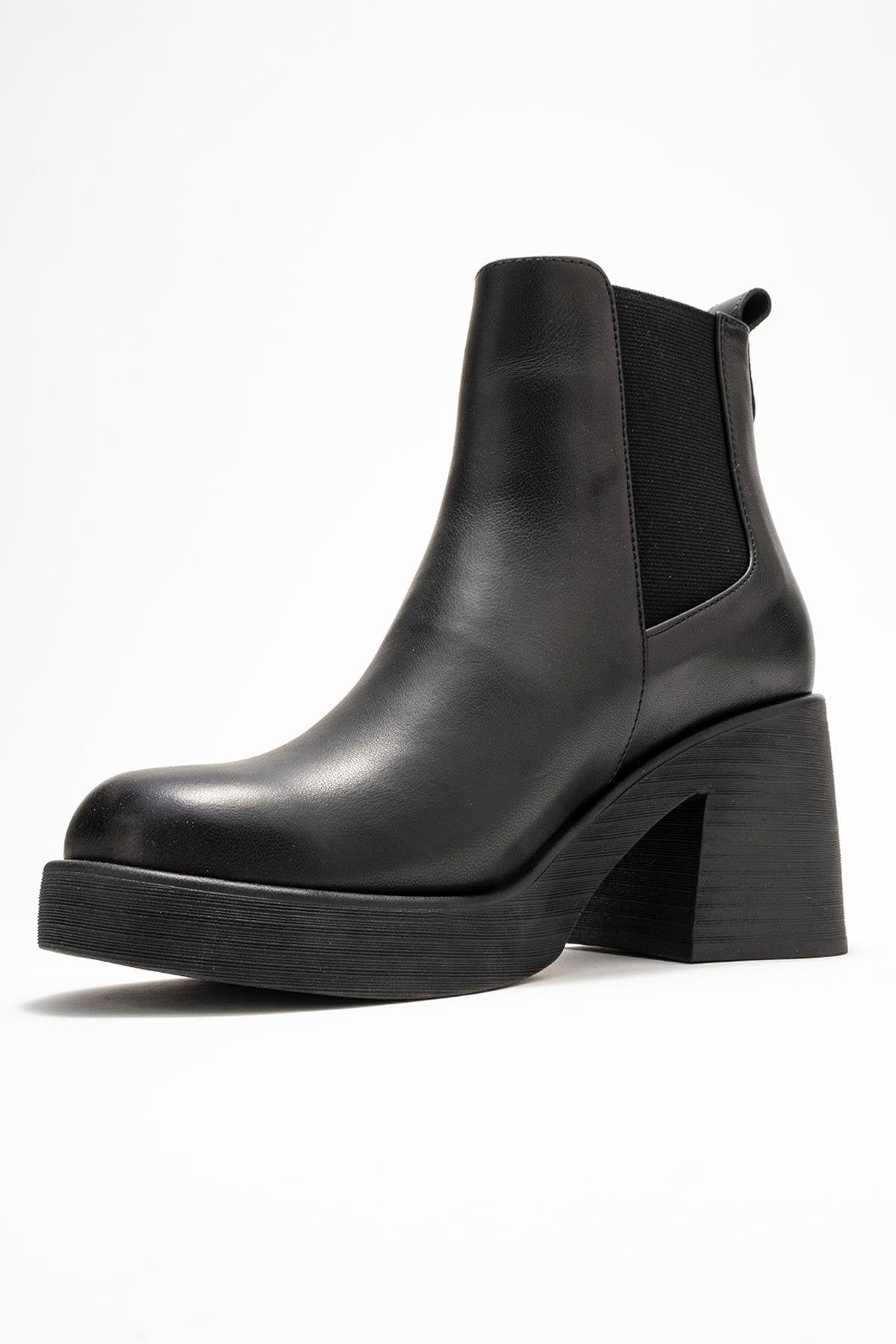 Lysa - Bota de plataforma de cuero negro (Mujer)