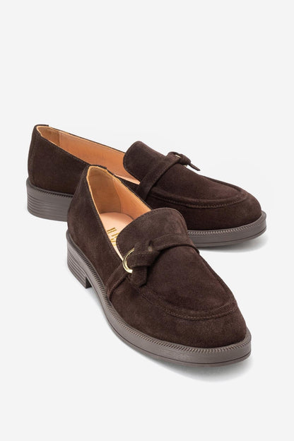 Galea - Brown Suede Buckled Leather Loafers (Women)