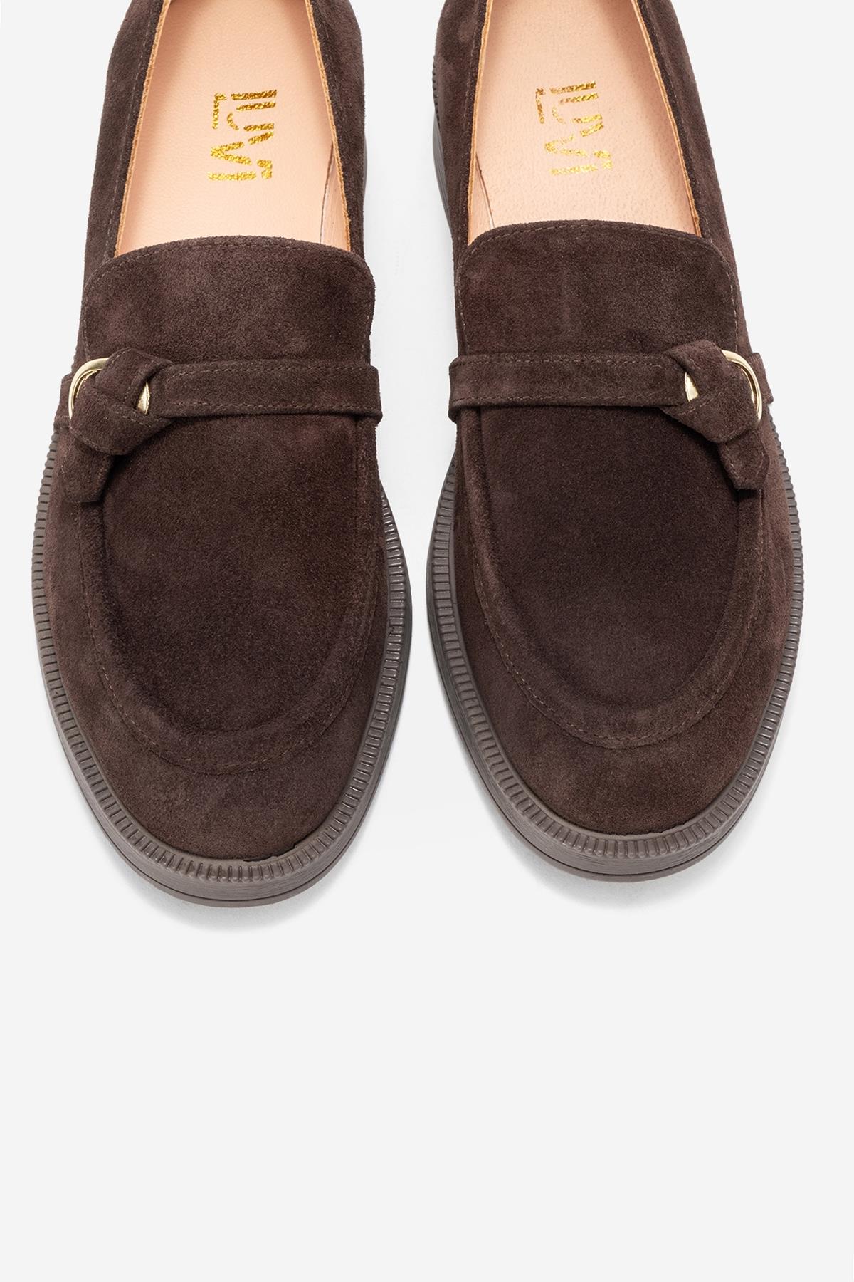 Galea - Brown Suede Buckled Leather Loafers (Women)