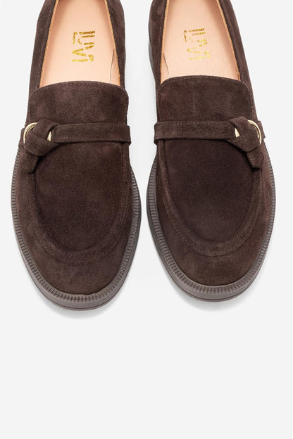 Galea - Brown Suede Buckled Leather Loafers (Women)