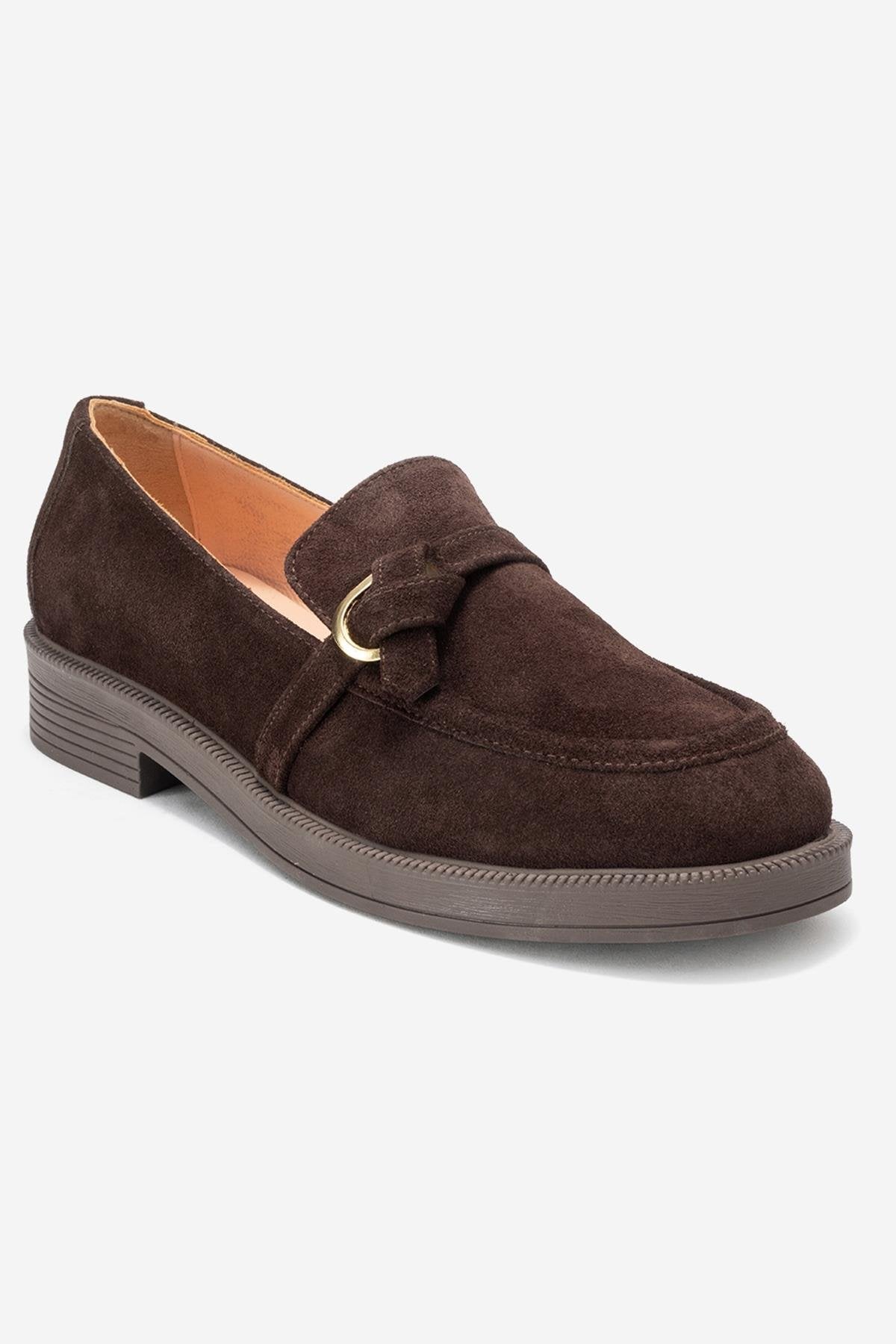 Galea - Brown Suede Buckled Leather Loafers (Women)