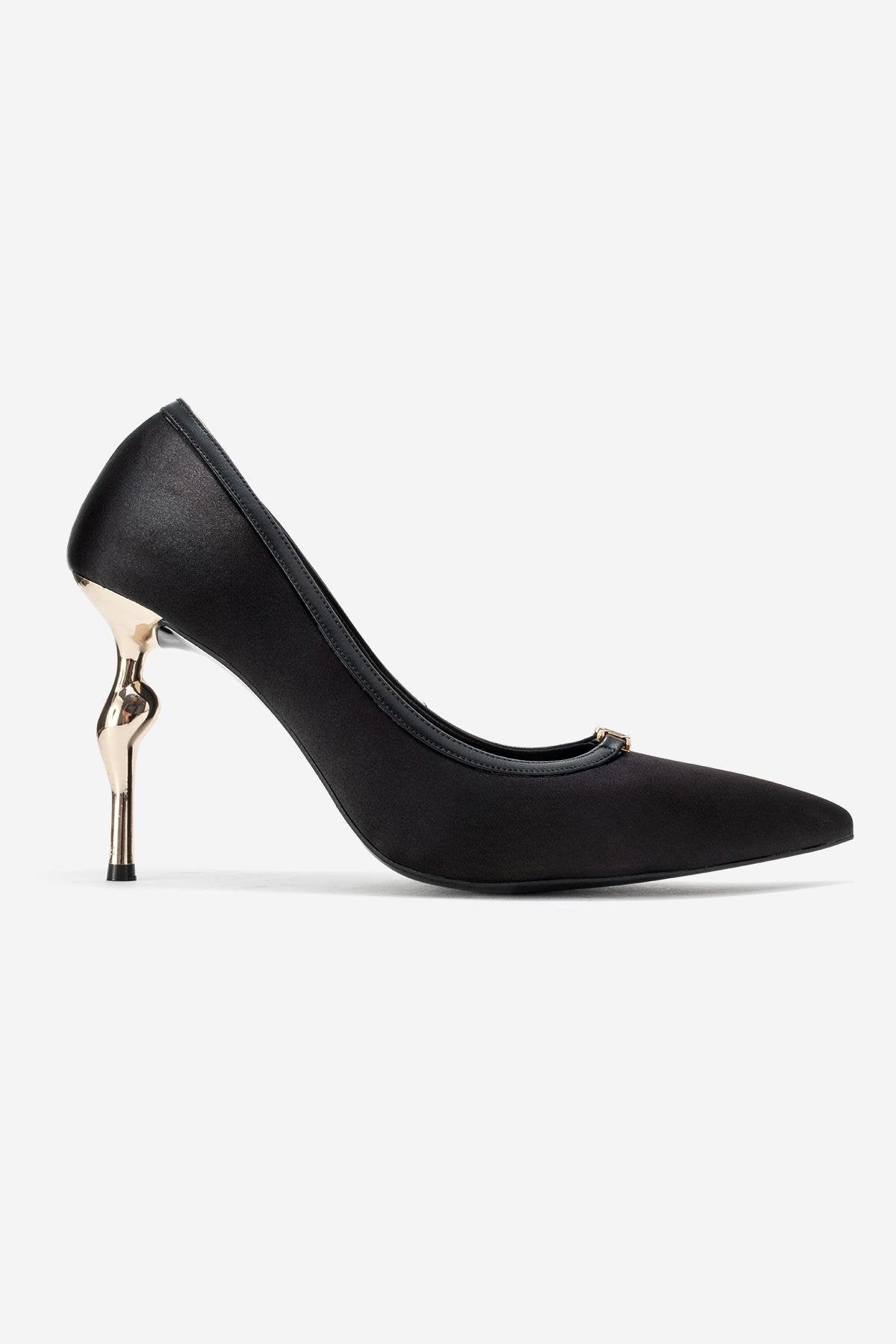 Milos - Zapatilla de tacón de aguja con punta y hebilla de satén negro (Mujer)