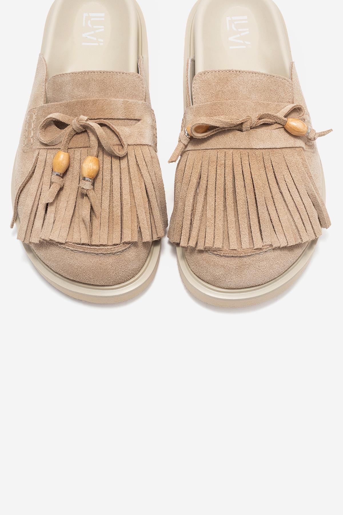 Carol - Mule de cuero con borla de ante beige (Mujer)