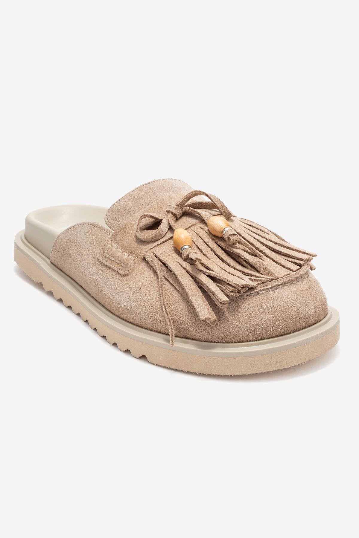 Carol - Mule de cuero con borla de ante beige (Mujer)