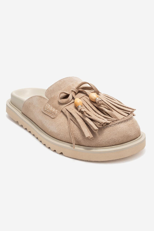 Carol - Beige Suede Tassel Leather Mule (Women)