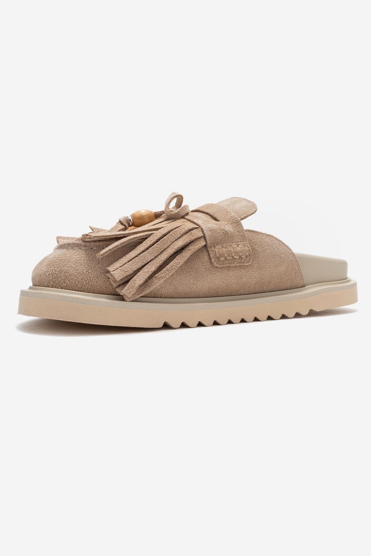 Carol - Mule de cuero con borla de ante beige (Mujer)
